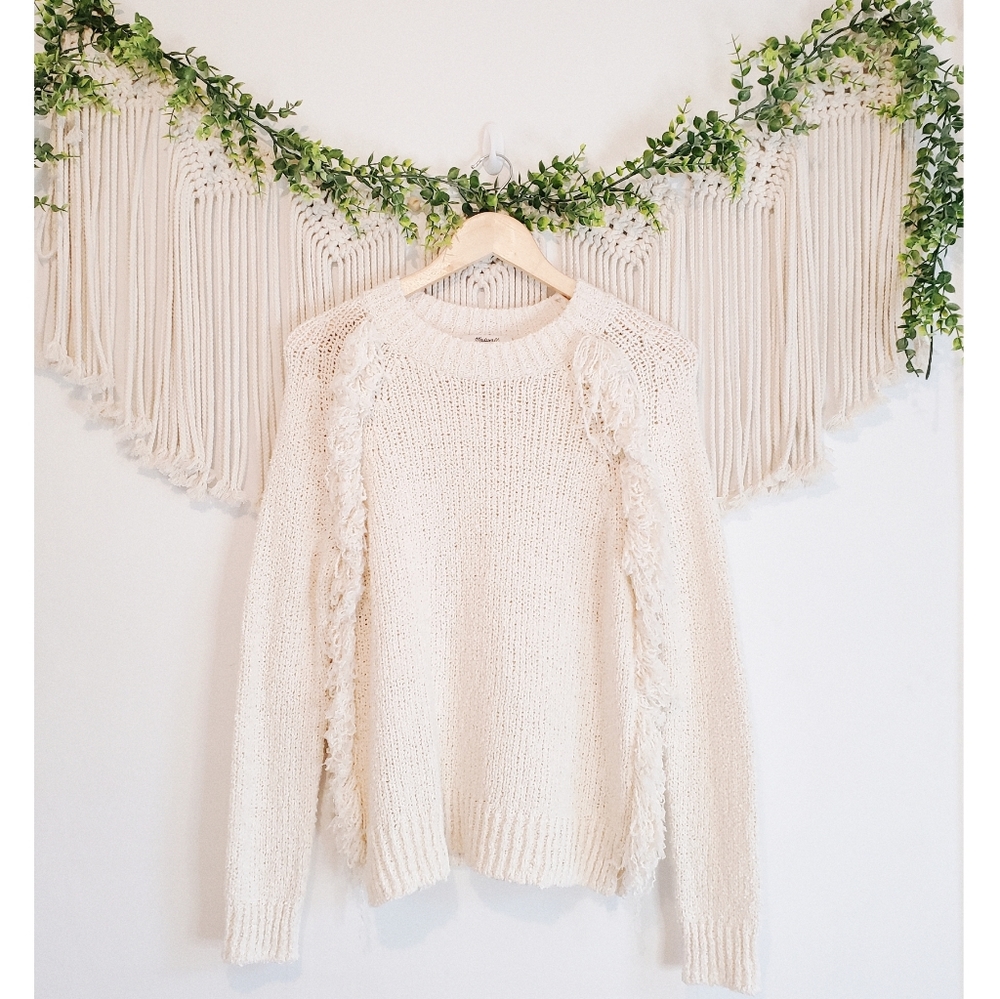 MADEWELL Cream Fringe Knit Crewneck Sweater sz S - Picture 3 of 8